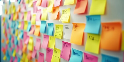 Professional organizing tasks with sticky notes on a creative home office wall optimizing time management techniques
