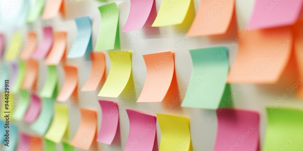 Poster professional organizing tasks with sticky notes on a creative home office wall optimizing time manag