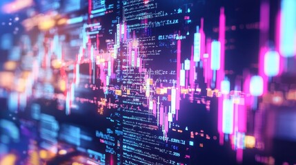 Abstract Digital Data with Neon Lights and Code