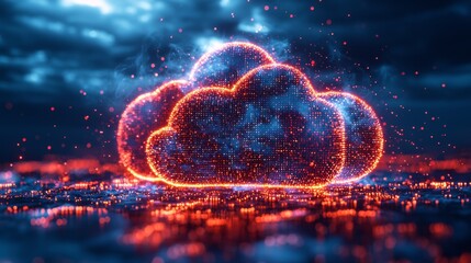 Obraz premium Cloud security deployment, secure data nodes ascending into a protected virtual cloud, representing robust and scalable security solutions