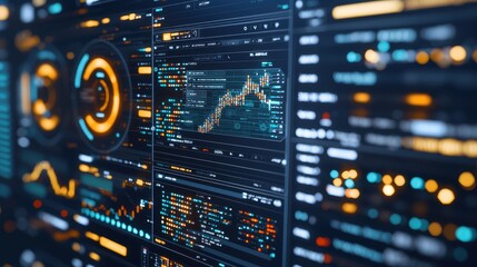 Obraz premium Futuristic Technology Interface with Data Visualization and Graphs