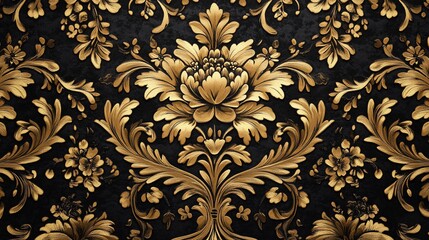 Elegant gold floral pattern on a dark textured background.