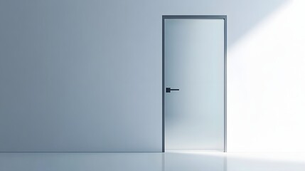 5. **A minimalist frosted glass door with a sleek handle, rendered on a pristine white background.