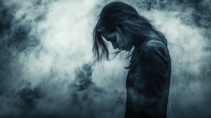 Fototapeta premium Silhouette of a person in the dark showing social anxiety