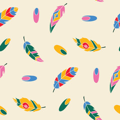 Fototapeta premium Feather Bird Oval Vector Seamless Pattern illustration Design