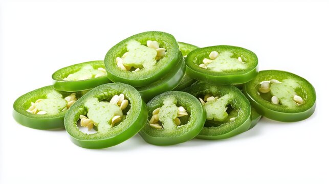 Pile of slices of jalapenos chili isolated on a white background 