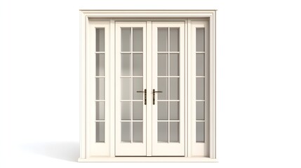 Obraz premium 11. **A chic French door with glass panels and elegant hinges, rendered on a pristine white background.