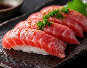 Sushi with salmon in a tray