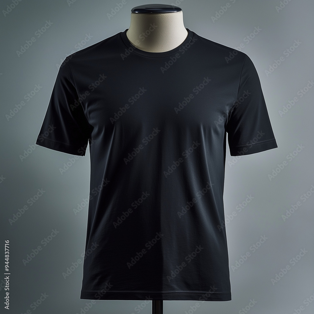 Canvas Prints mockup of a plain black t-shirt with fine wrinkles on a mannequin figure, ai generated images