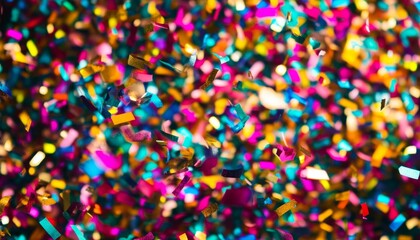 Naklejka premium Festive Explosion: Vibrant Party Poppers and Colorful Streamers Creating Joyous Celebration Atmosphere. Abstract Design for Birthday, National Day, Christmas, and New Year Events. Minimalist 2025