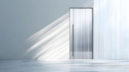 Obraz premium 63. **A modern glass door with an etched vertical pattern, displayed on a pristine white background.