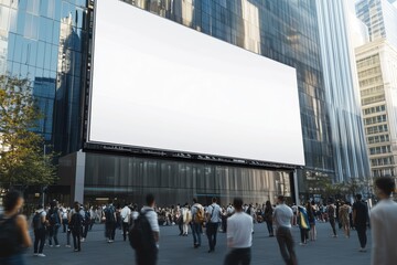 Blank billboard for advertisement in the city with crowd
