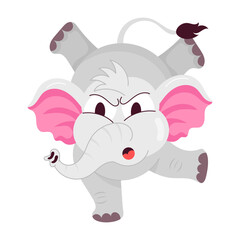 Mad elephant with angry expressions, flat sticker 


