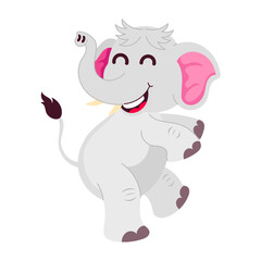 A flat style sticker of happy elephant character jumping 

