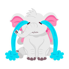 Sad elephant crying cartoon style sticker 

