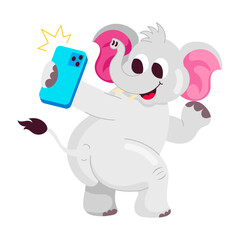 Cute elephant selfie flat style sticker 

