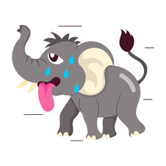 Comic style sticker of sweaty elephant walking 

