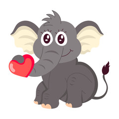 Elephant mascot holding heart with trunk, flat sticker 

