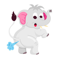 Funny elephant fart sticker in flat style 

