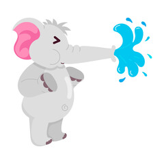 Elephant spraying water with trunk, flat sticker 

