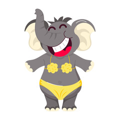 Funny beach elephant wearing a bikini, flat sticker 

