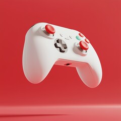 cute red grey floating white game controller 3D render cartoon style solid background