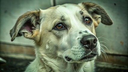 Obraz premium Close-up Portrait of a White and Brown Dog with a Curious Expression