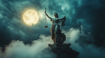 Fototapeta premium The statue of justice in dark smock background