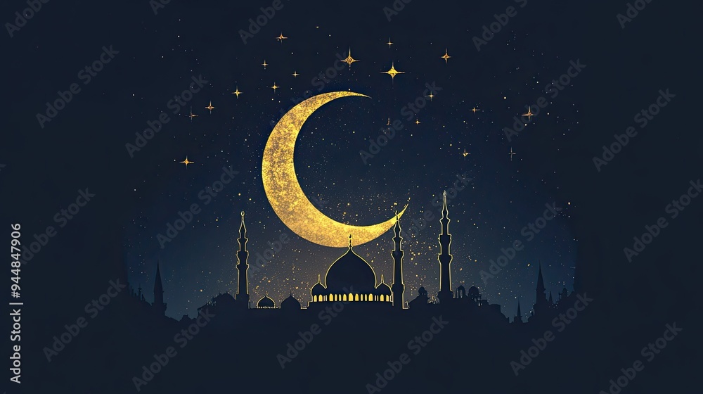 Wall mural Crescent Moon and Cityscape Illustration