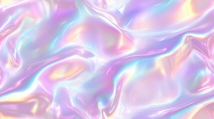 Obraz premium A smooth, iridescent fabric texture with pastel colors, featuring soft waves and reflections that create a dreamy, ethereal appearance.