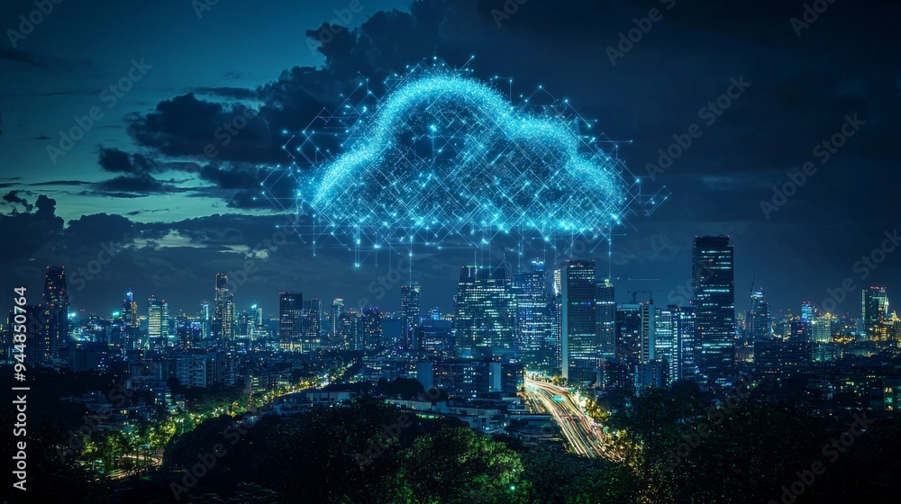 Wall mural optimized cloud data environment, with energy-efficient systems and green technology, focusing on su
