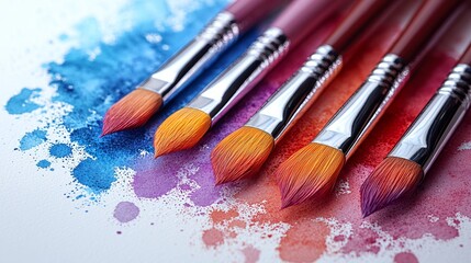 Watercolor Paintbrushes on Colorful Background