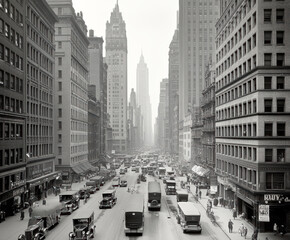 Fototapeta premium City streets in the 1920s, 1930s. AI generative.
