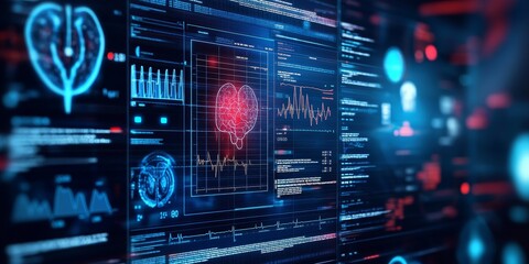 Obraz premium Precision shot of a digital health record interface, with data analytics showing patient statistics and trends