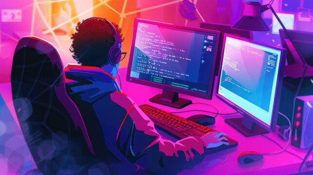 Dedicated Programmer. A programmer working on web development, highlighting the importance of technology and coding.
