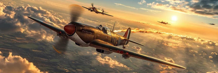 Wandcirkels Oud vliegtuig aircraft combat missions in the second world war.AI generative.  © Dar1930