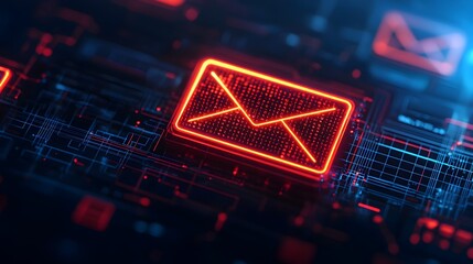 Futuristic Virtual Email Notifications on Holographic Interface with Sleek Glowing Popups