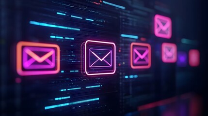 Futuristic and Vibrant Holographic Email Client with Selective Focus