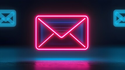 Futuristic Neon-Lit Email Inbox with Holographic Mail and Vibrant Digital Interface