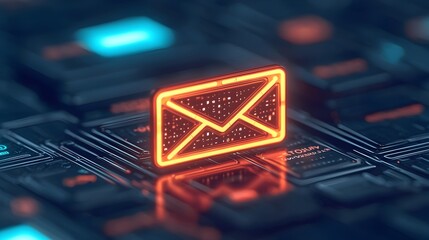 Vibrant Holographic Inbox UI of Futuristic Virtual Email Platform with Copy Space