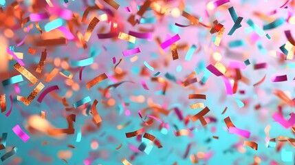 Glittering Confetti Swirling in Vibrant 3D Motion with Selective Focus and Copy Space