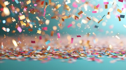 Vibrant Confetti and Glitter Shower with Reflective Sparkles,3D