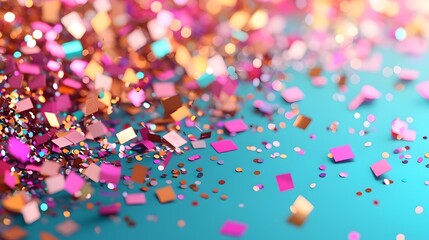 Dazzling Confetti and Glitter Shower with Reflective Sparkles in 3D