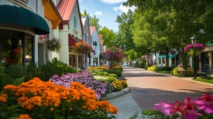A Charming Street Lined With Colorful Flowers and Shops