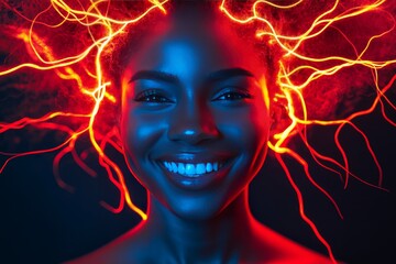Vibrant Portrait of a Woman with Electric Red Energy Symbolizing the Power Passion and Dynamic Spirit of a Strong and Confident Individual