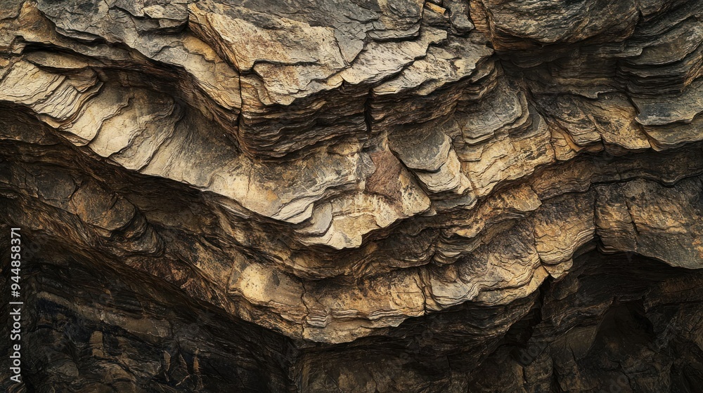 Poster close-up of layered rock formations with dark and light tones