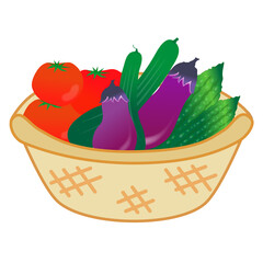かごに入った夏野菜のイラスト
