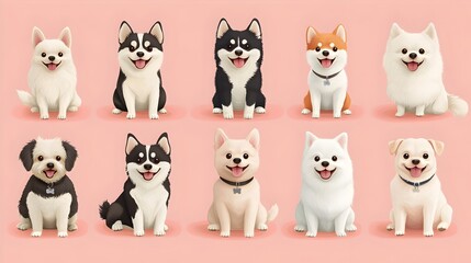 Colorful Cartoon Canine Companions A Pastel Hued Collection of Lively Dog Breeds