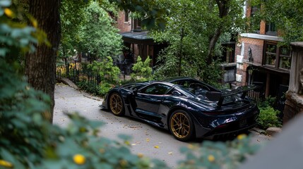 Luxury Sports Car Parked in Leafy Urban Neighborhood