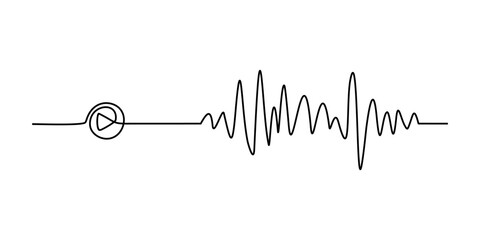 Music wave line sound one noise icon audio frequency signal podcast radio sound wave volume hand art. Acoustic line music logo record sound wave doodle sketch abstract. Vector illustration
